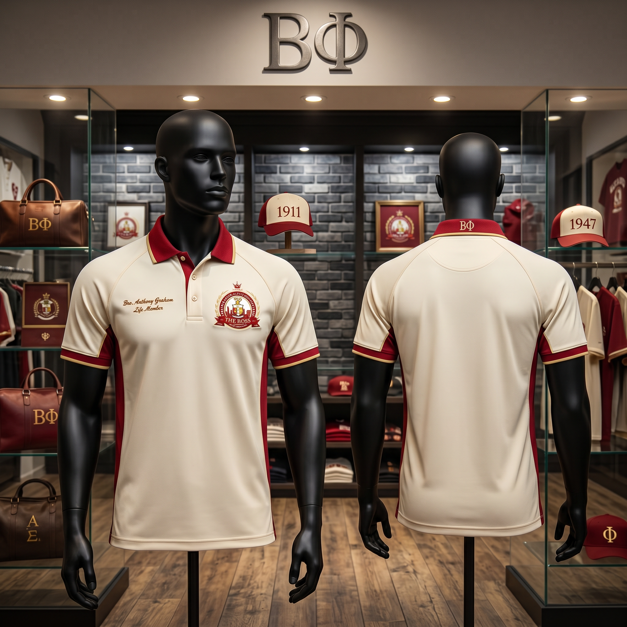 Beta Phi Chenille & Embroidary Apparel Cream Polo