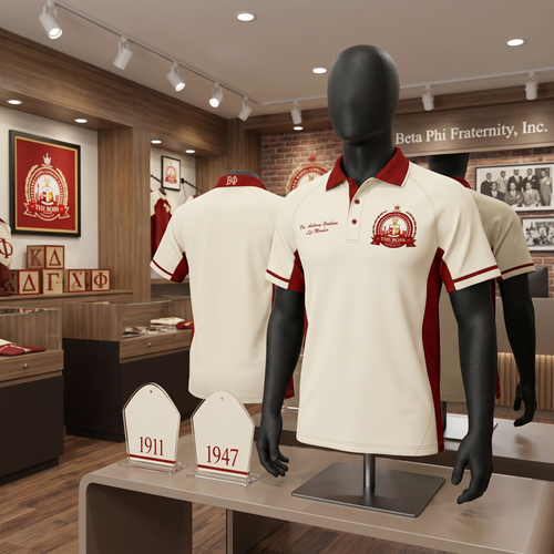 Beta Phi Chenille & Embroidary Apparel Cream Polo